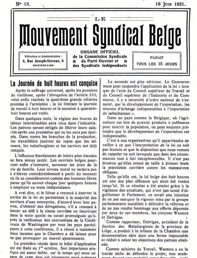 Dans la presse syndicale de 1921 | La Journée des 8 heures est conquise